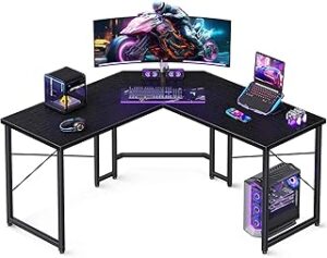 Casaottima L Shaped Gaming Desk, Corner Desk Gaming Table for Home Office, Computer Desk Sturdy Writing Workstation for Small Space, Easy to Assemble, 51 inch, Black