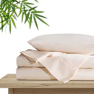 King Sheet Set - Luxury Cooling Sheets for Queen Size Bed Set, Organic Viscose Derived from Bamboo, 16 Inche Deep Pocket, Breathable Silky Soft Hotel Bedding & Pillowcases, Oeko-Tex - Ivory Cream