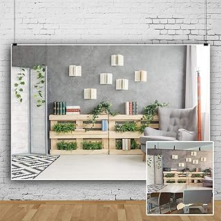 YongFoto 6x4ft Interior Room Backdrop for Photography Wooden Bookshelf Green Plants Screen Armchair Grey Lounge Background Modern Home Banner Decor Live Video Portrait Photo Studio Props