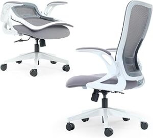 Tervo Model U | Folding Office Chair for Small Spaces | Gaming Chair for Adults & Kids | Ergonomic Mesh Computer Chair for Bedroom | Foldable Desk Chair for Home Work (White & Grey)