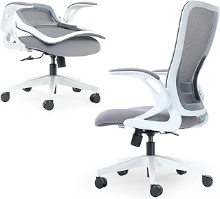 Tervo Model U | Folding Office Chair for Small Spaces | Gaming Chair for Adults & Kids | Ergonomic Mesh Computer Chair for Bedroom | Foldable Desk Chair for Home Work (White & Grey)