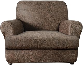 molasofa Leather Look T-Cushion Chair Slipcover with 1 Individual Shape Seat Cover for Home Décor, 2 Pieces - Stretchable, Washable, Non-Pilling, Non-Slip Chair Cover (Armchair, 04 Brown)