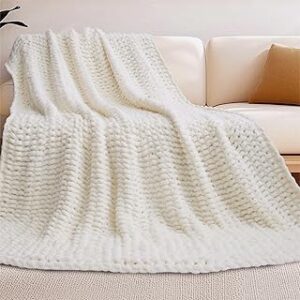 YJLMLY Chunky Knit Blanket Throw 50''x60'', 100% Hand Knit Chenille Throw Blanket, Thick Cable Knit Crochet Blanket, Throw Blanket for Sofa & Home Decor