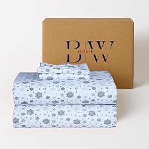 Briarwood Home® Printed Flannel Sheet Set, 100% Organic Cotton, Six-Fold Brushed, Super Soft, Warm, Deep Pocket Bedding with NanoTech Infuse for Enhanced Lasting Strength (Snowflakes, Twin)