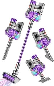 4-in-1 Kids Vacuum That Really Works, Toddler Pretend Play Cleaning Toy Set with Real Suction, Toys Working Cleaner Birthday Idea for 3 4 5 6 7+ Year Girl Boy (Purple)