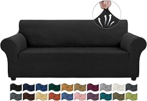 Asnomy Couch Covers for 3 Cushion Couch Sofa Pet Friendly, 3 Seater Sofa Cover Waterproof and Washable Slipcovers Protector Furniture Covers for Dogs Spandex Jacquard Fabric Small Checks（Large，Black）