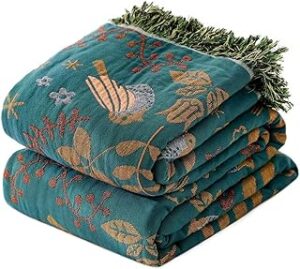 Boho Throw Blanket for Bed 100% Cotton Ultra Soft Rustic Quilt Summer Blanket Bird Floral Printed Farmhouse Decor Large Bed Blankets,60"×80" All Season Rustic Throw for Sofa Couch Chair