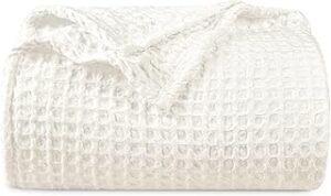 PHF Ultra Soft Waffle Weave Blanket King Size 104"x 90"- Washed Lightweight Breathable Cozy Woven Blanket for Bed - Aesthetic Decor for Couch Bedding Sofa Home Car - Coconut White