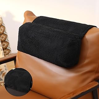 Sherpa Head Recliner Pillow Head and Neck Pillow for Recliner Chair with Storage Pocket Neck Relief and Cervical Support for Travel Home Sofa Armchair 23.6 x 15.7 Inch(Black)