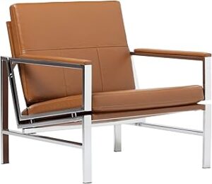 Studio Designs Atlas Modern Accent Chair with Padded Armrests - 29.5" W x 32" D x 33" H - Armchair for Home or Office - Caramel Brown Bonded Leather Fabric and Chrome Legs