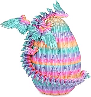 3D Printed Flying Dragon Egg with Articulated Dragon Inside – Toys&Gifts for Kids,Home Decor,Creative Ornaments,Birthday,Easter (Rainbow, Large)