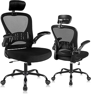ralex-chair Ergonomic Office Chair with Adjustable Headrest & Lumbar Support, Desk Chair with Flip-Up Armrests, Comfortable for Home, Office, Conference Room