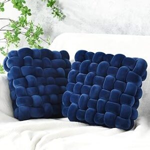Wenqik 2 Pcs Knot Pillow Soft Throw Pillow Home Decoration Cushion Square Office Knotted Plush Throw Cushion for Living Room Bedroom Sofa Couch Living Room Decor, 12'' x 13''(Navy Blue)