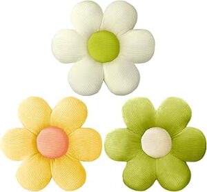 Sratte 3 Pcs Flower Pillows Flower Shaped Throw Pillow Cute Daisy Pillow Seating Cushions for Adults Home Bedroom Sofa Chair Couch Decor(Green, Yellow, White,16")