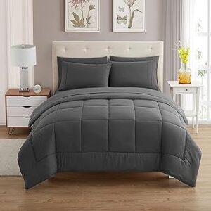 Queen Comforter Set - 7-Piece Bedding Collection - 1 Comforter, 1 Fitted Sheet, 1 Flat, 4 Pillowcases - Deep Pocket - Soft & Breathable Premium Quality - Ideal for All Seasons, Gray