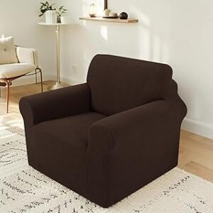 Stretch Couch Cover Washable Sofa Slipcover Furniture Protector with Non Skid Foam and Elastic Bottom for Kids, Dog(Chair/Chocolate)