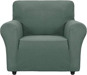ZNSAYOTX Super Stretch Chair Slipcover Universal Sofa Chair Covers for Living Room Dogs Pet Furniture Protector Spandex Armchair Slipcovers with Anti Slip Foam Sticks (Pea Green, Chair)