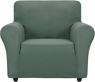 ZNSAYOTX Super Stretch Chair Slipcover Universal Sofa Chair Covers for Living Room Dogs Pet Furniture Protector Spandex Armchair Slipcovers with Anti Slip Foam Sticks (Pea Green, Chair)