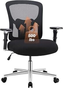 Sweetcrispy Ergonomic 500lbs Wide Heavy Duty Big and Tall Home Office Chair with Adjustable Lumbar Support and Wheels, 3D Armrest, for Adults