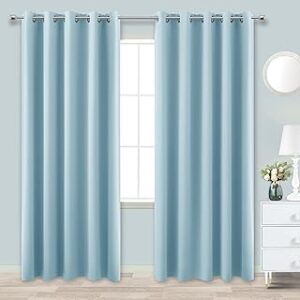 KOUFALL 72x84 Inch Length Light Blue Blackout Curtains for Living Room