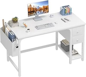 Lufeiya White Small Desk with Fabric Drawers, 47 Inch Computer Desk for Small Space Home Office, Modern Simple Study Writing Table PC Desks, White