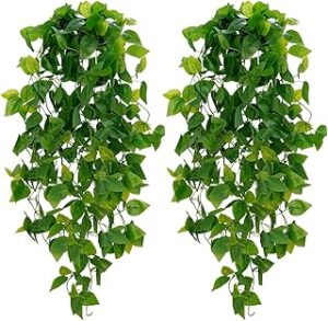 BLEUM CADE Fake Hanging Plants, 2pcs Artificial Hanging Plant, Faux Pothos Vines Hanging Plant Greenery for Wall Home Living Room Indoor Outdoor Decor (No Baskets)