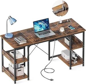 AODK 48 Inch Small Computer Desk with Power Outlets & Type-C, Home Table with Storage Shelves, Student Laptop PC Desks for Small Spaces Home Office Writing Desk, Kids Desk, Vintage