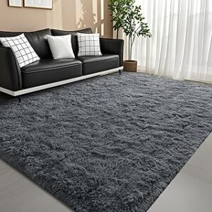 DweIke Fluffy Dark Grey 4x6 Area Rugs for Bedroom Living Room, Soft Plush Shaggy Deep Gray Girls Boys Kids Rug, Non-Slip and Machine Washable Carpet for Dorm Nursery Classroom Decor