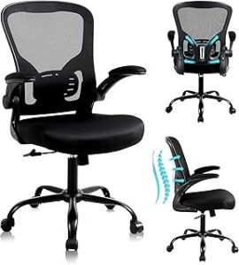 Flysky Mesh Office Chair, Ergonomic Computer Desk Chairs for Home Office - with Comfy/Comfortable Flip-up Arm Rests, Lumbar Support, Height Adjustable, 360 Degree Rolling Swivel (Black)