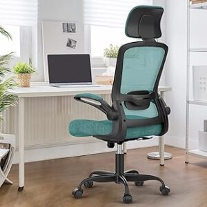 Mimoglad Ergonomic Computer Chair for Home Office, Adjustable Headrest & Lumbar Support, High-Density Foam Seat, Flip-Up Arms, Comfortable for Long Hours, Ideal for Work & Study, Green
