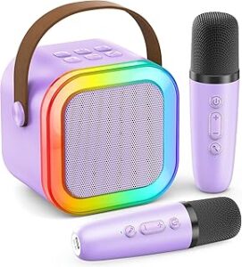 Karaoke Player, Machine for Kids Adults, Portable Bluetooth Mini Karaoke Microphone Singing Speaker with 2 Wireless Mic, for All Smartphones,Birthday, Family,Home Party(Purple)