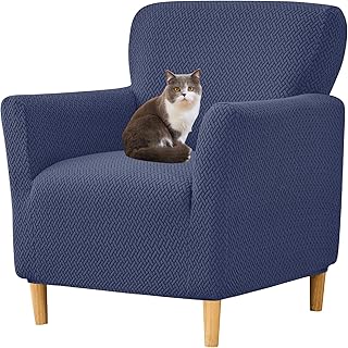 HFCNMY Banquet Armchair Slipcover,Stretch Knitted Jacquard Armchair Cover Washable Chair Covers Soft Chair Slipcovers with Arms Armchair Slipcovers for Living Room Furniture Protector Blue