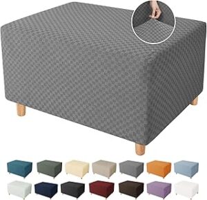 YEMYHOM Ottoman Cover Latest Jacquard Design High Stretch Folding Storage Footstool Protector Rectangle Removable Slipcover (Ottoman X-Large, Light Gray)
