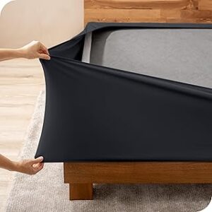 Bare Home Box Spring Cover - King - Stretchy Microfiber Decorative Wrap Around Box Spring Cover - Easy Install (King, Black)