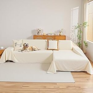 MYSKY HOME Couch Cover for Sectional Sofa, 2 Pieces Chenille Couch Covers for L Shape Sofa Cover, Furniture Protector for Pets, Kids, Sofa Slipcover for 3-4 Cushion Couch (71"x118"+91"x134", Beige)
