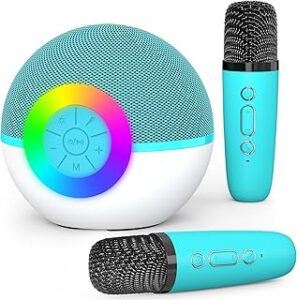 Mgaolo Mini Karaoke Machine for Kids Adults,Portable Bluetooth Speaker with 2 Wireless Microphones,Gift Toys with MP3 Player for Boys Girls 3-12 Year Old Birthday Family Home Party Present (Green)