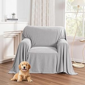 MYSKY HOME Armchair Couch Cover for Sofa, Couch Covers for Dogs Washable Blanket Modern Sofa Slipcovers, Super Soft Sofa Cover for Reclining Couch, 71" x 91", Light Grey