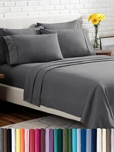 Bare Home Hotel Luxury Queen Sheet Set, Extra Soft - 6 Piece Set - Deep Pockets - Easy Fit - Cooling & Breathable - Wrinkle, Fade, Stain Resistant - Includes 4 Pillowcases (Queen, Grey)