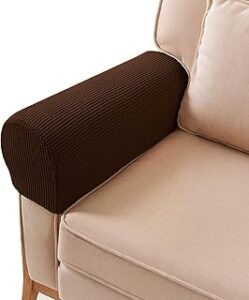 Sofa Couch Arm Chair Covers, Armrest Armchair Covers Stretch Recliner Slipcovers, Set of 2 (Chocolate)