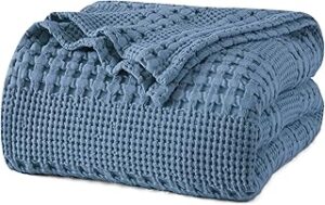 PHF 100% Cotton Waffle Weave Blanket King Size, Soft Lightweight Breathable Cozy Summer Blankets for Bed, Luxury Aesthetic Woven Bedding for Home Decor, 108"x90", Captain's Blue