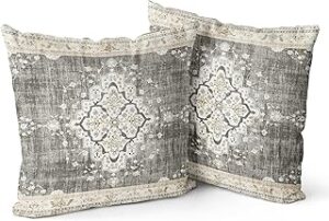 Snycler Boho Throw Pillow Covers 20x20 inch Set of 2 Bohemian Carpet Throw Pillows for Couch Beige&Grey Decorative Pillow Cases Farmhouse Home Decor for Sofa Porch Patio Bed Room Outdoor