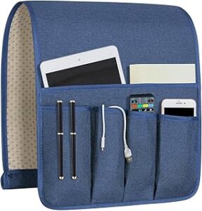 Sofa Armrest Organize remote holder bedside caddy organizer with 5 pockets，non-slip couch remote control holder couch armchair caddy accessories (Blue, 35"x12.4")