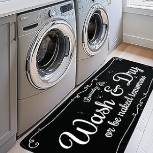 EYECY Laundry Room Rug Runner 20"x49" Non Slip TPR-Backed Rug for Kitchen, Bathroom, and Hallway - Black