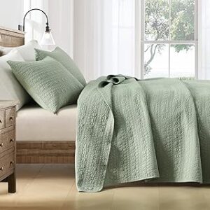 HORIMOTE HOME Quilt Set Queen Size Sage Green, Classic Geometric Spots Stitched Pattern, Stone-Washed Microfiber Chic Rustic Look, Ultra Soft Lightweight Quilted Bedspread for All Season, 3 Pieces
