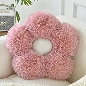 Flower Shaped Pillow, Flower Decorative Throw Pillows for Couch Bed Chair Bedroom Aesthetic, Soft Cute Rainbow Flower Floor Fuzzy Pillows with Home Decor for Adults, Dusty Pink