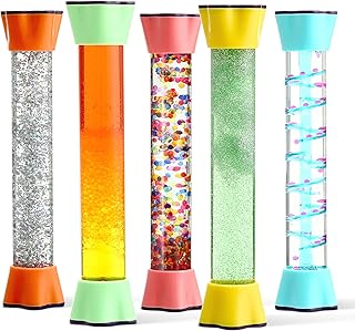 Special Supplies Liquid Motion Bubbler Toy Cool Tubes 5-Pack Colorful Hourglass Timer with Droplet Movement, Bedroom, Sensory Play, Cool Home or School