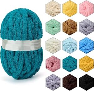 ERLYEEN Chenille Chunky Yarn Super Bulky Soft Thick Fluffy Jumbo Giant Washable Polyester Big Yarn DIY for Arm Knit Blanket Cushion Bed Sofa Home Decor,Indigo,4.4LB