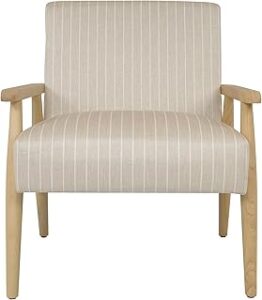 HomePop Mid-Century Accent Chair|Upholstered Armchair with Wood Armrest and Wood Legs|Accent Chairs for Living Room & Bedroom | Decorative Home Furniture, Beige Stripe