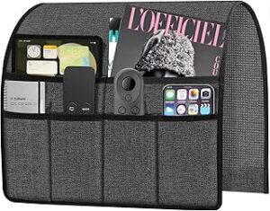 Ntomtuex Armchair Caddy Remote Control Holder for Couch Recliner, Armrest Pocket Organizer for Couch Arm Chair with 7 Pocket for Magazines, Eyeglass, ipad, Phone, Dark Grey