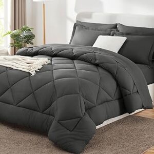 CozyLux Twin Comforter Set with Sheets Dark Grey - 5 Pieces Bed in a Bag Twin, All Season Bed Set for Girls and Boys, Bedding Set with Down Alternative Comforter, Sheets, Pillowcase & Sham